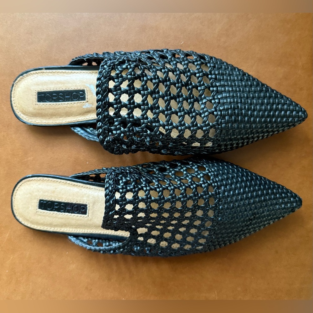 Topshop Black Woven Mules - Picture 6 of 6